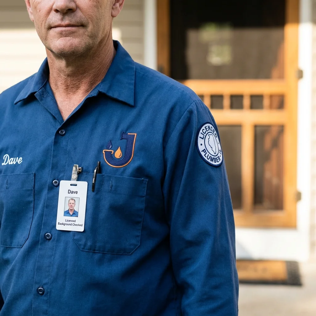 Licensed plumber showing ID badge in Pandora, OH