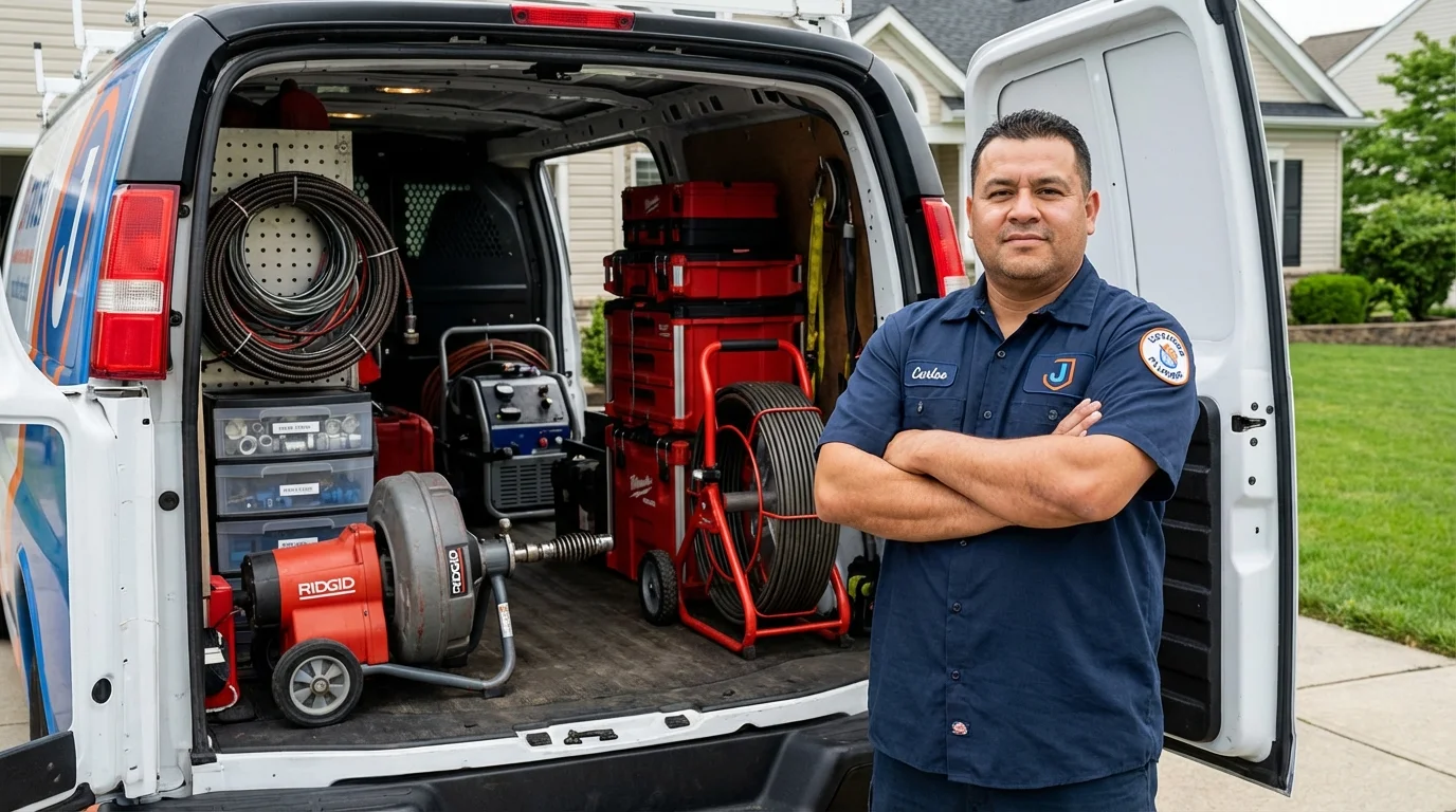 Professional drain cleaning equipment and Johns Plumbing LLC plumber in Pandora