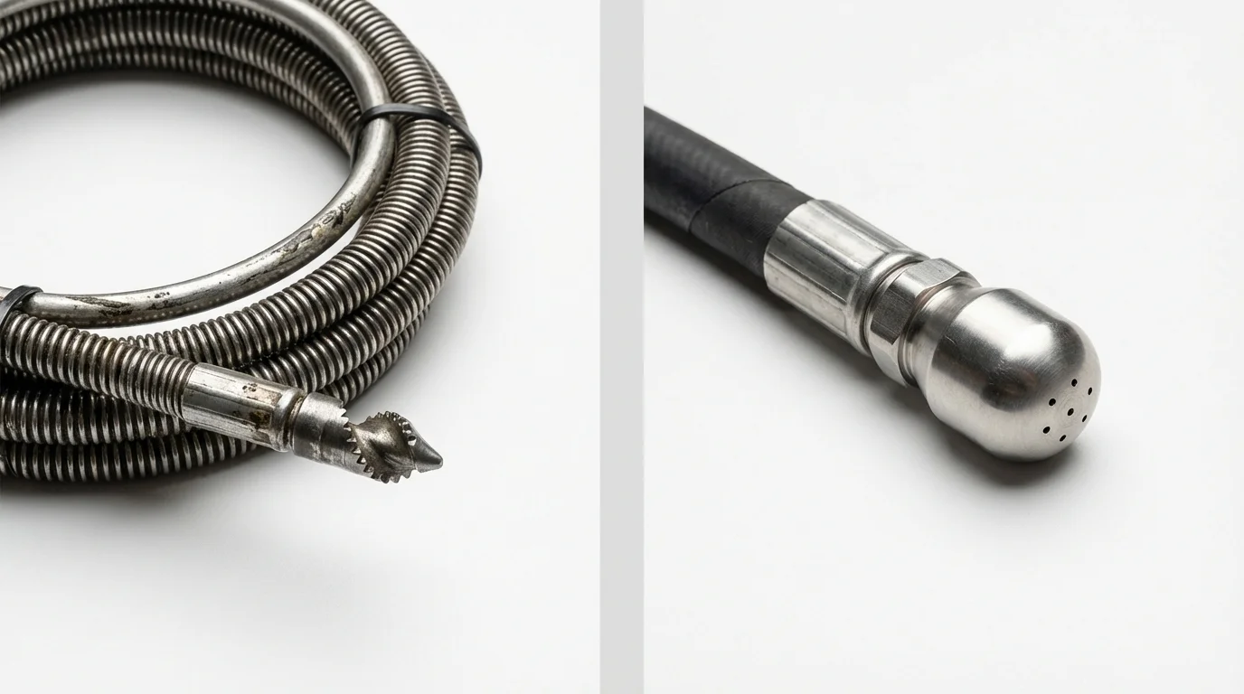 Drain snake cable and hydro jetting nozzle used for drain cleaning in Pandora, OH