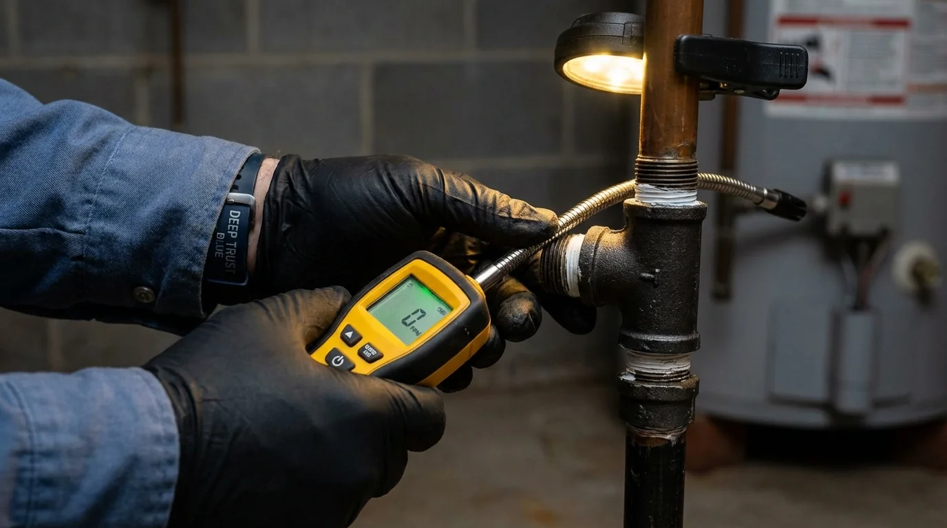 Gas leak detection with electronic sniffer by Johns Plumbing LLC in Pandora