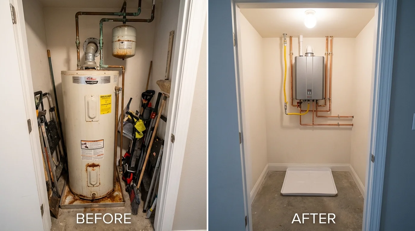 Tank water heater versus wall-mounted tankless unit comparison for Pandora, OH homeowners